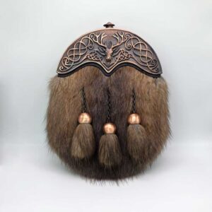 Dress Sporran - Cognac Brown with Stag Cantle and Musquash Fur