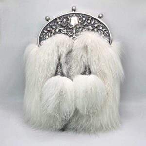 Dress Sporran - Norwegian White Fox, Cast Thistle Cantle and Cones